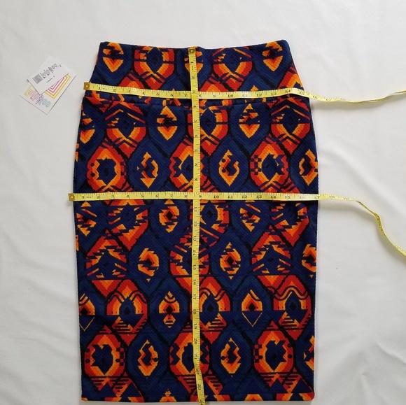 LULAROE Cassie Blue Orange Pencil Skirt Size Small - Picture 3 of 7